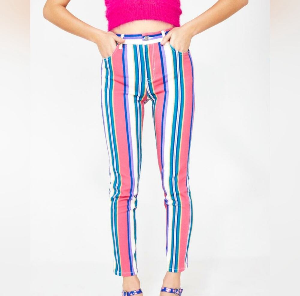 y2k Delias dolls kill striped denim high waist jean pants tapered colored Small